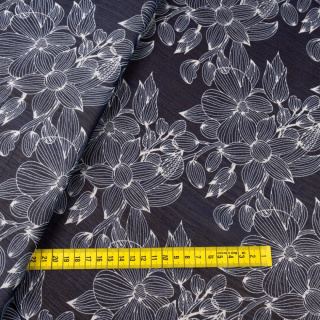 Chiffon stof marineblauw glad bloemen patroon 0,5m