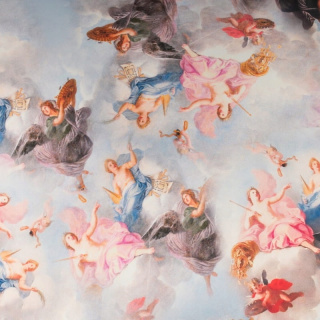 Chiffon stof zijde grijs glad engelen patroon 0,5m