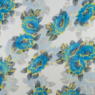 Chiffon stof blauw glad bloemen patroon 0,5m