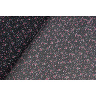 Chiffon stof zwart glad klein bloemen patroon 0,5m