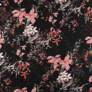 Stof chiffon zwart glad bloemen patroon 0,5m