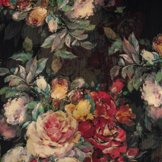 Stof chiffon zwart glad bloemen patroon 0,5m