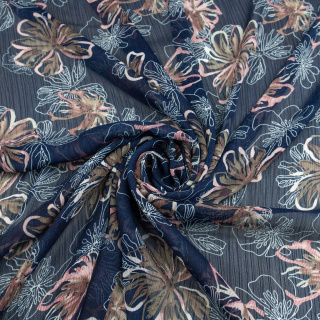 Chiffon stof marineblauw glad bloemen patroon 0,5m