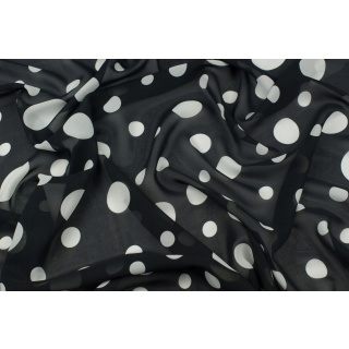 Stof chiffon zwart glad wit stippen patroon 0,5m