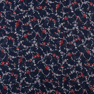 Chiffon stof marineblauw glad bloemen patroon 0,5m