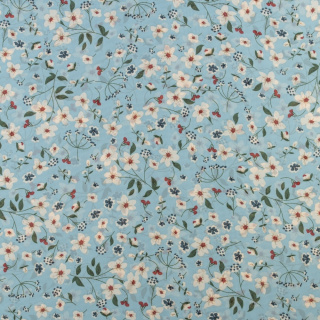 Chiffonstof grijs lichtblauw glad bloemen patroon 0,5m