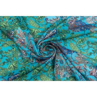 Stof chiffon blauw glad paisley patroon 0,5m