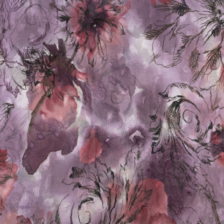 Chiffon stof geborduurd paars glad bloemen 0,5m