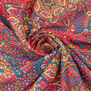 Chiffon stof rood glad oosters patroon 0,5m