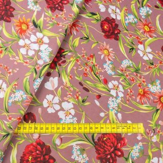 Chiffon stof vuilroze glad bloemen patroon 0,5m