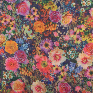 Stof chiffon glad gekleurde bloemen patroon 0,5m