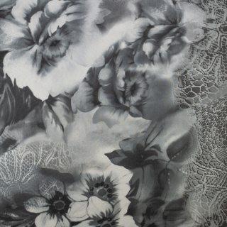 Chiffon stof grijs glad bloemen patroon 0,5m