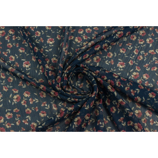 Chiffon stof marineblauw glad klein bloemenpatroon 0,5m