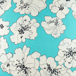 Stof viscose turquoise bloemen 100% viscose 0,5m
