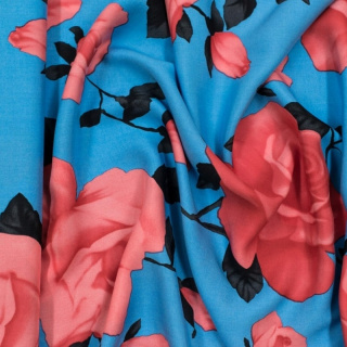 Stof viscose 100% blauw tweekleurig roos 0,5m