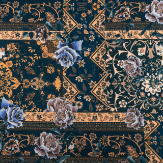 Stof viscose twill marineblauw glad bloemen patroon 0,5m