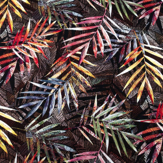 Zwarte viscose stof bladeren patroon 100% viscose 0,5m