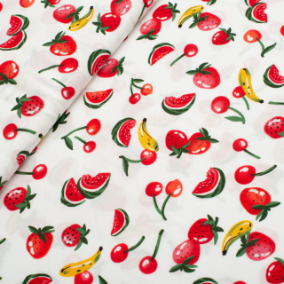 Viscose stof wit fruit patroon 100% viscose 0,5m