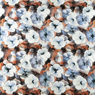 Viscose stof bruin-grijs bloemen 100% viscose 0,5m