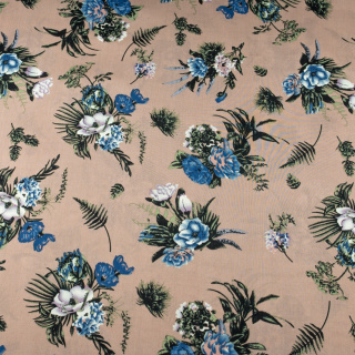 Beige viscose stof bloemen 100% viscose 0,5m