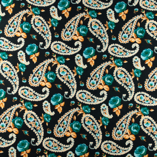 Stof viscose twill zwart glad bloemen patroon 0,5m