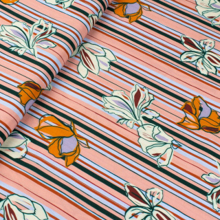 Viscose stof strepen bloemen 100% viscose 0,5m