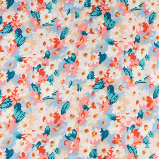 Stof viscose lichtblauw bloemen 100% viscose 0,5m