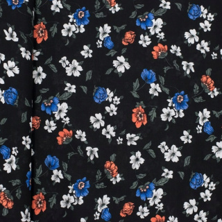 Zwarte viscose stof bloemen 100% viscose 0,5m
