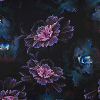 Stof viscose twill zwart glad bloemen patroon 0,5m