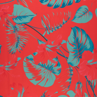 Stof viscose twill rood glad monstera patroon 0,5m