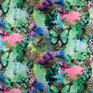 Stof viscose twill groen glad vlinder patroon 0,5m