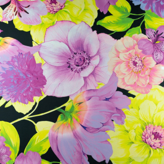 Stof viscose twill geel glad bloemen patroon 0,5m