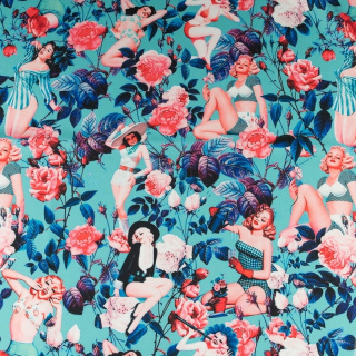 Twill stof blauw glad bloemen 0,5m