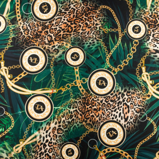 Stof viscose twill groen glad luipaard patroon 0,5m