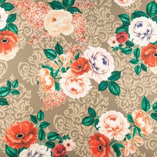 Stof viscose twill bruin glad bloemen patroon 0,5m