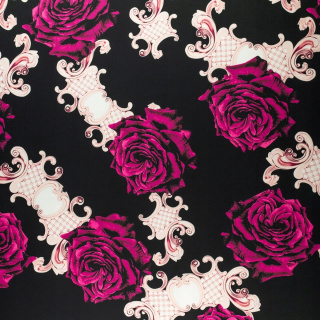 Stof viscose twill roze glad bloemen 0,5m