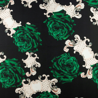 Stof viscose twill zwart glad bloemen 0,5m