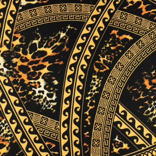 Stof viscose twill zwart glad Azteeks patroon 0,5m