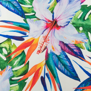 Stof viscose twill glad strelitzia bloemen patroon 0,5m