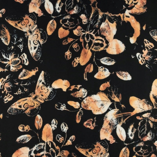 Stof viscose twill zwart glad bloemen 0,5m