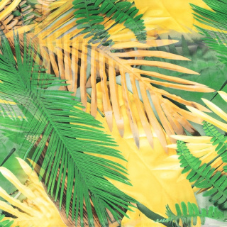 Stof viscose twill geel glad bladeren patroon 0,5m