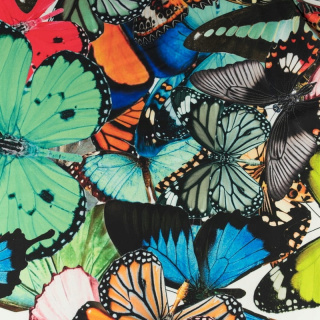 Stof viscose twill glad kleurrijke vlinders patroon 0,5m