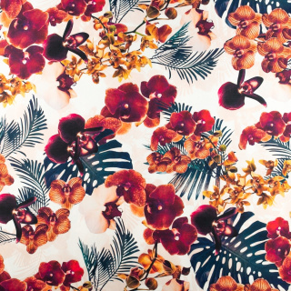 Stof viscose twill glad orchidee bloemen patroon 0,5m