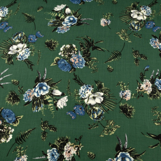 Stof viscose groen bloemen patroon 100% viscose 0,5m