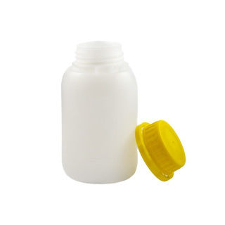 HDPE-fles 250 ml met gele dop met beveiliging – chemisch bestendige container voor vloeistoffen en poedermaterialen