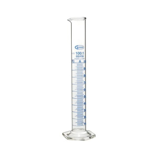 Odmerný valec sklenený 250 ml, trieda A, modrá stupnica – BORO 3.3