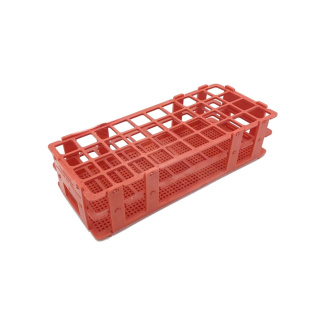 Opvouwbare proefbuisstandaard van PP, 21 plaatsen (3×7), diameter 30 mm, rood, 246×106×68 mm
