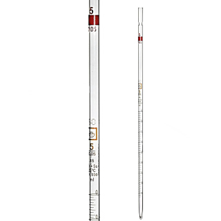 Multidimensionele pipet, 10 ml (0,1 ml), klasse AS, bruine schaalverdeling, met certificaat