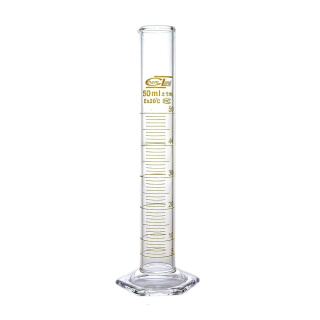 Glazen maatcilinder, 500 ml, klasse B, bruine schaalverdeling glazen zeskantige basis