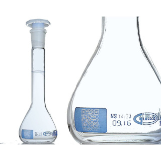 Odmerná banka 20 ml, trieda A, brúsenie NZ 10/19, QR kód s certifikátom